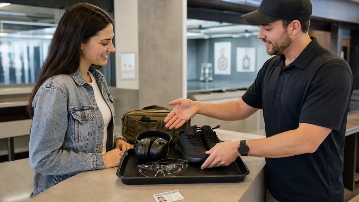 First-time shooting range Michigan visitor receiving guidance