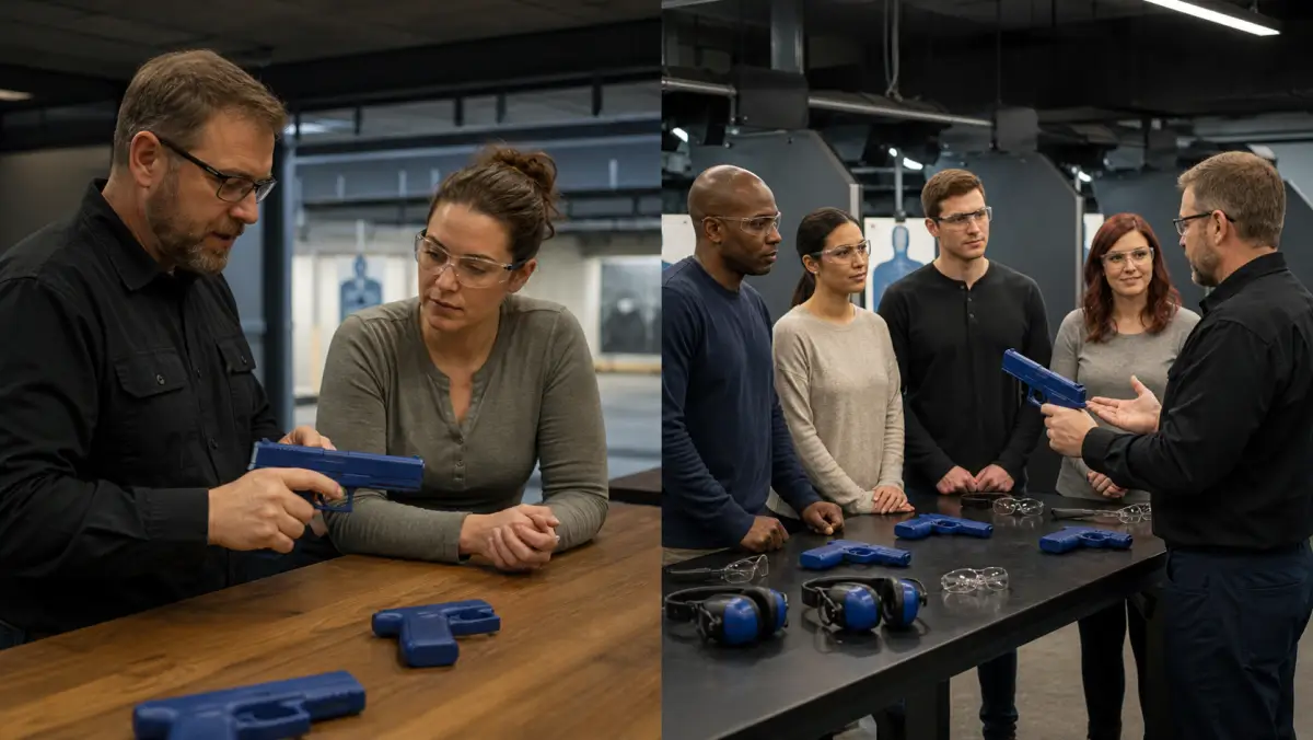 Side-by-side view of private firearms training and a small group class in Michigan