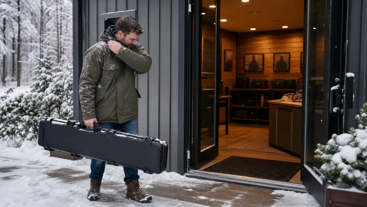 Visitor arriving at a Michigan shooting range during winter
